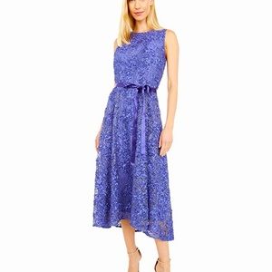 Tahari ASL Women's Sleeveless Lace Embroidered High Low Party Dress